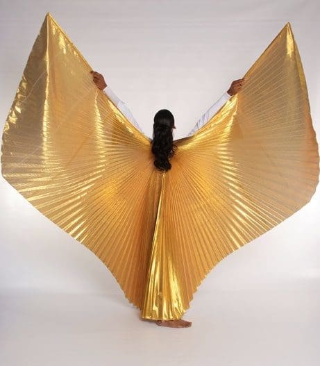 Danzcue Gold-Orange-Red Gradient Belly Dance Worship Angel Wings With Sticks 